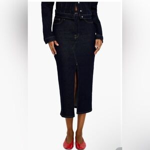 NWT Good American Front Slit Denim Midi Skirt size 6